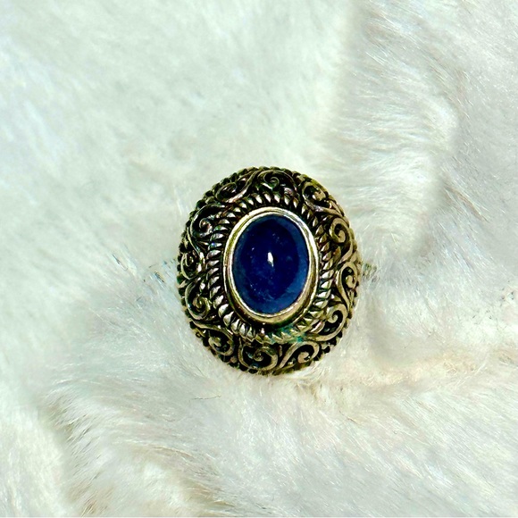 Bali Motif Artisan Crafted Tanzanite & Sterling Ring sz 8 - Picture 2 of 6